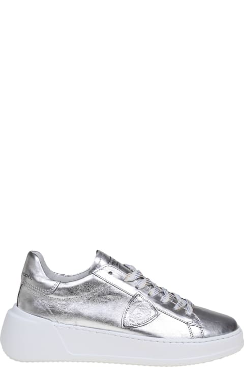 Philippe Model Shoes for Women Philippe Model Tres Temple Low In Silver Laminated Leather