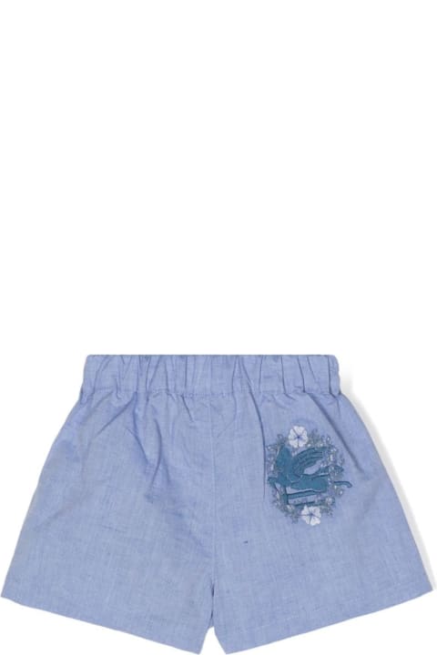 Bottoms for Baby Girls Etro Light Blue Linen Blend Shorts With Logo