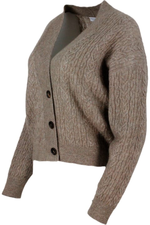 ウィメンズ Brunello Cucinelliのウェア Brunello Cucinelli Cable Knit Wool Blend Cardigan Sweater