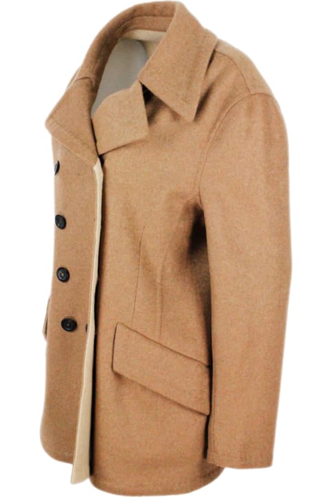 Malo Coats & Jackets for Women Malo Three-quarter Coat In Wool And Cashmere With Double-breasted Buttoning And Contrasting Tailored Seams.oversize Fit