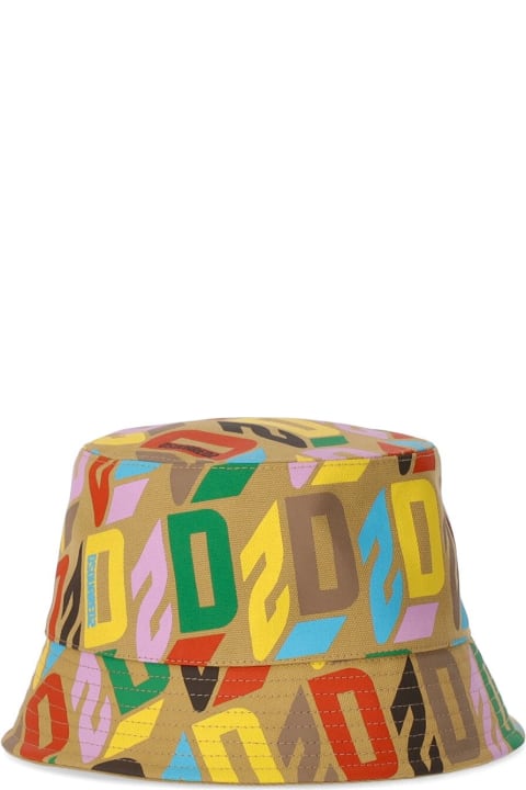Hats for Women Dsquared2 Logo Printed Wide Brim Bucket Hat