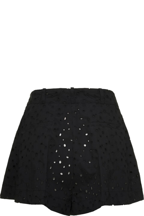 ウィメンズ SEMICOUTUREのパンツ＆ショーツ SEMICOUTURE Black Broderie Anglaise Shorts In Cotton Blend Woman