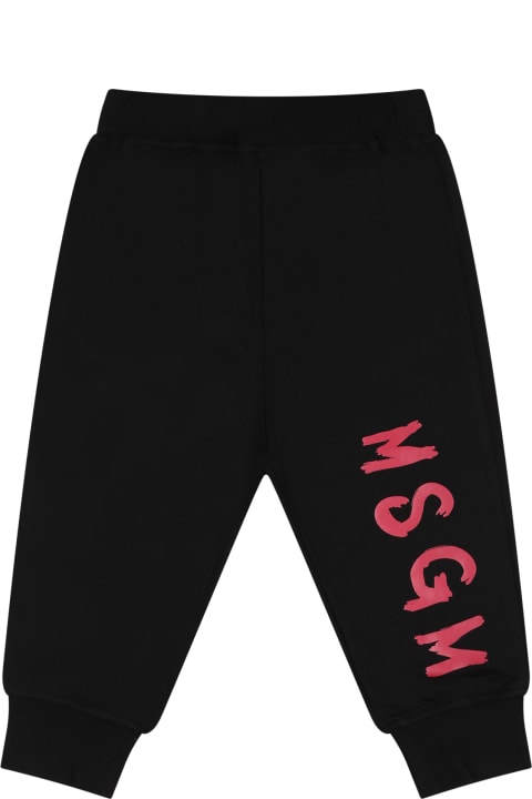 Bottoms for Baby Girls MSGM Black Trousers For Baby Girl With Logo