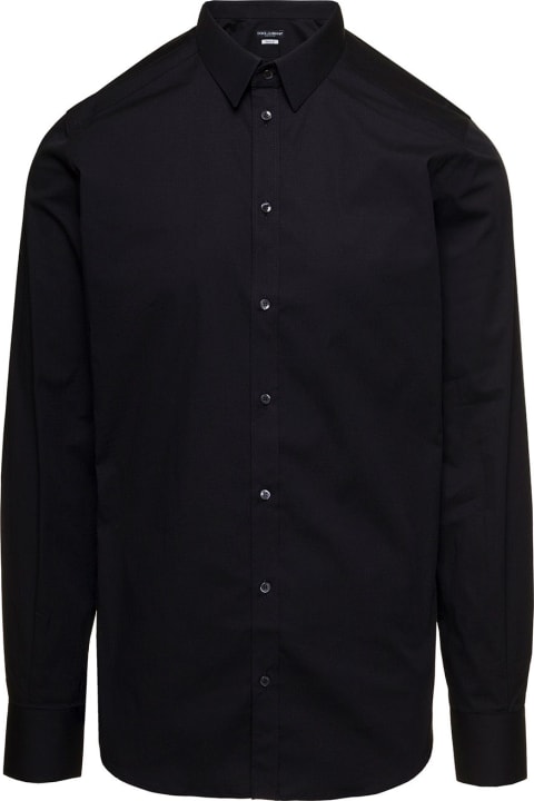 'gold' Black Long Sleeves Shirt In Cotton Popline Man Dolce & Gabbana