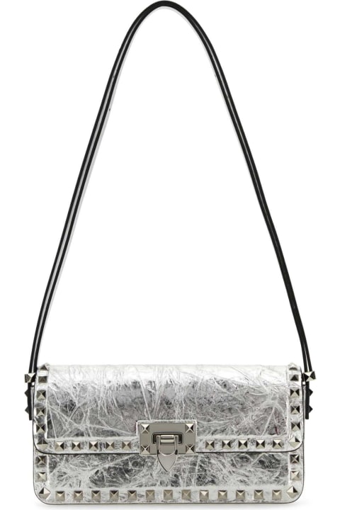 Fashion for Women Valentino Garavani Silver Leather Rockstud23 Shoulder Bag