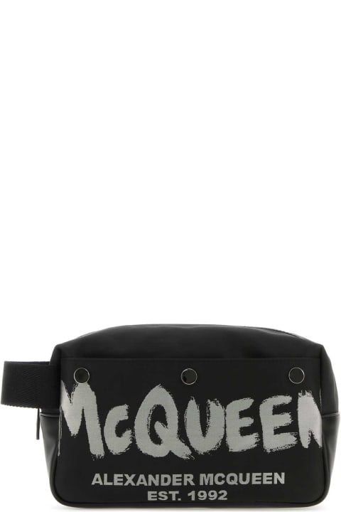 Fashion for Men Alexander McQueen Black Fabric Mcqueen Graffiti Beauty Case