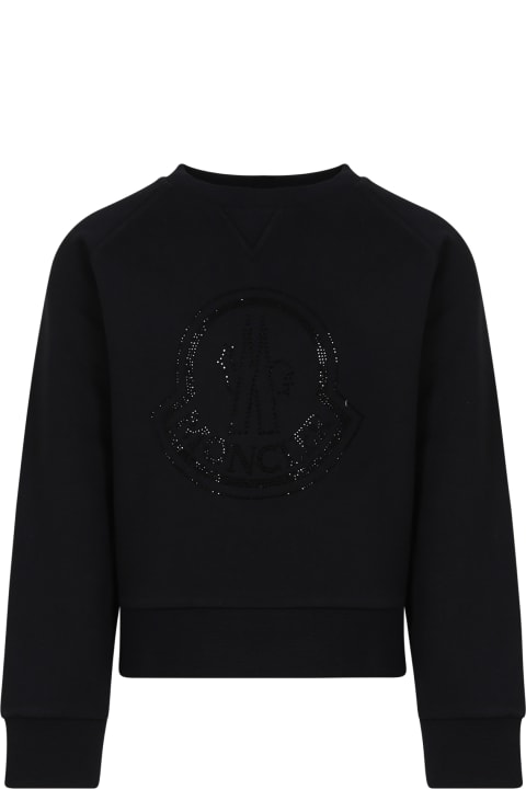 Sweaters & Sweatshirts for Girls Moncler Black Sweatshirt For Girl With Crystal Logo
