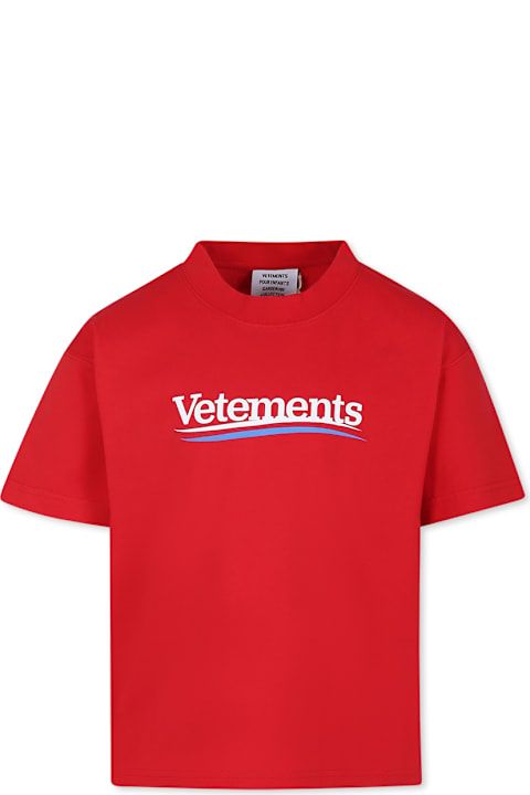 VETEMENTS لـ Kids VETEMENTS Red T-shirt For Kids With Logo