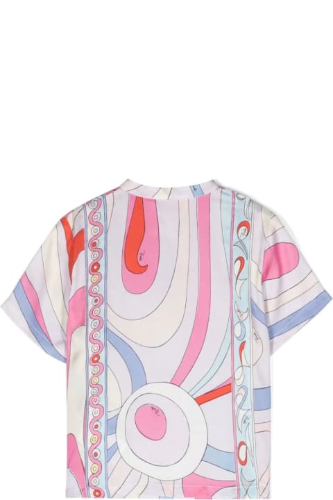 Pucci for Kids Pucci Short-sleeved Shirt With Light Blue/multicolour Iride Print