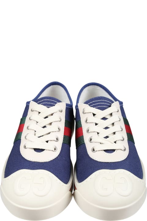Fashion for Boys Gucci Blue Canvas Trainer For Kids With Green And Red Web