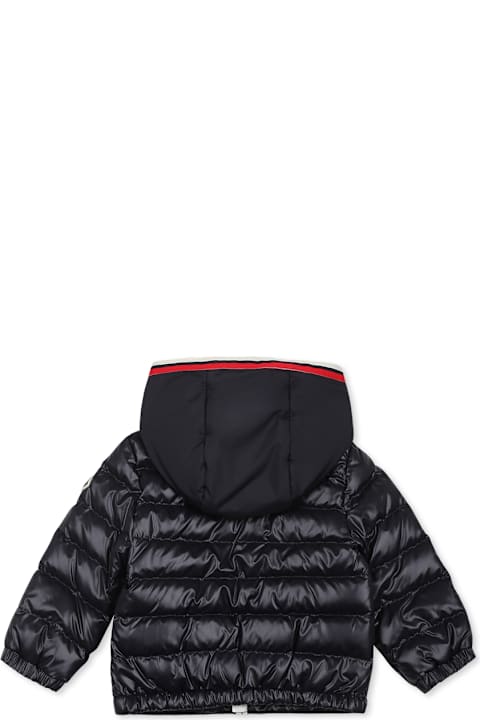 Topwear for Baby Boys Moncler Blue Down Jacket For Baby Boy With Logo