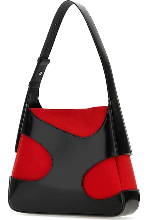 Homeware Ferragamo Two-tone Leather And Canvas Cut Out L Shoulder Bag