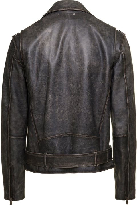 Golden Goose Coats & Jackets for Men Golden Goose Black Biker Jacket With Leopard Lining Leather Man