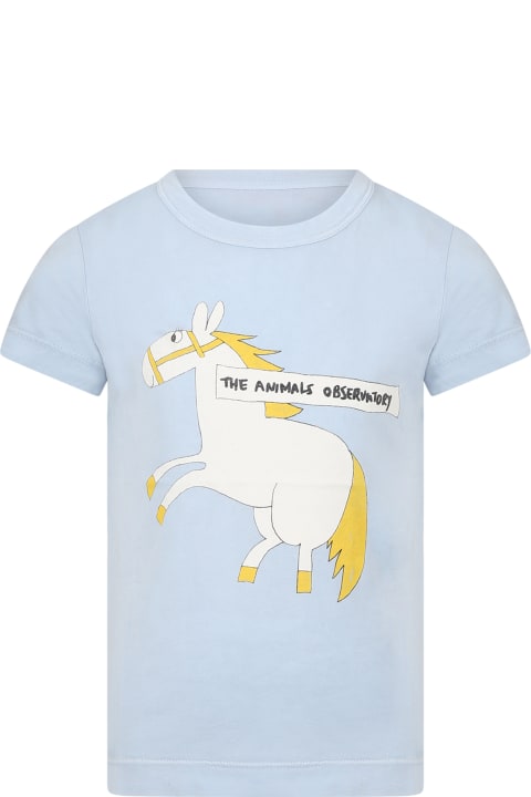 Light Blue T-shirt For Kids With Print And Logo