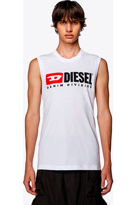 Diesel for Men Diesel T-isco-div White Sleeveless T-shirt With Maxi Logo Embroidery - T Isco Div