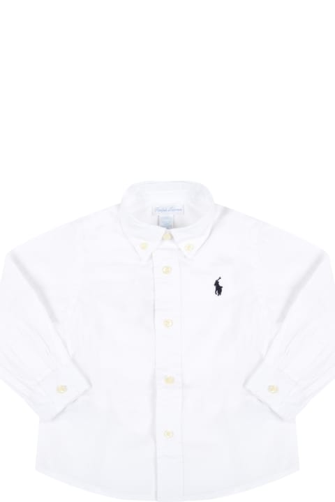 Ralph Lauren Shirts for Baby Boys Ralph Lauren White Shirt For Bebè Boy With Blue Iconic Pony