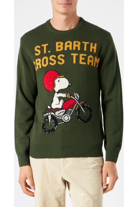 MC2 Saint Barth for Men MC2 Saint Barth Man Military Green Sweater With Snoopy Print | Peanuts Special Edition