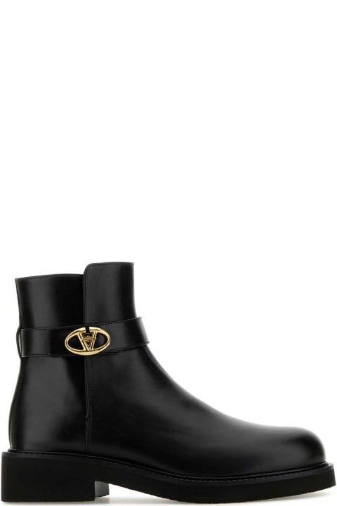 Valentino Garavani Boots for Women Valentino Garavani Black Leather Vlogo Ankle Boots