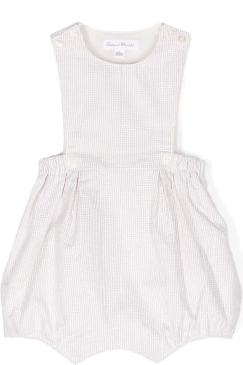 Bodysuits & Sets for Baby Girls Tartine et Chocolat White And Beige Vichy Cotton Dungarees