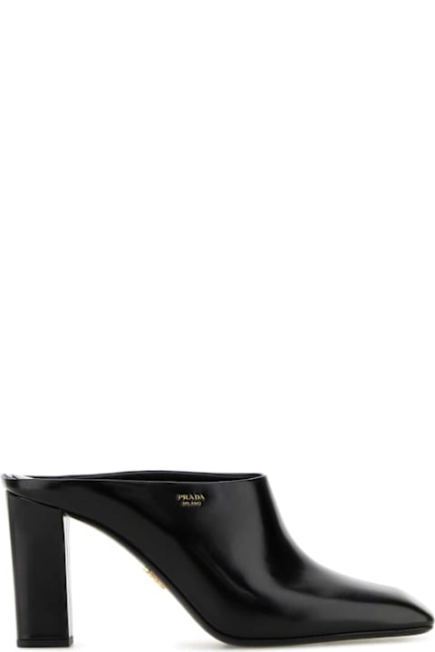Flat Shoes for Women Prada Black Leather Mules