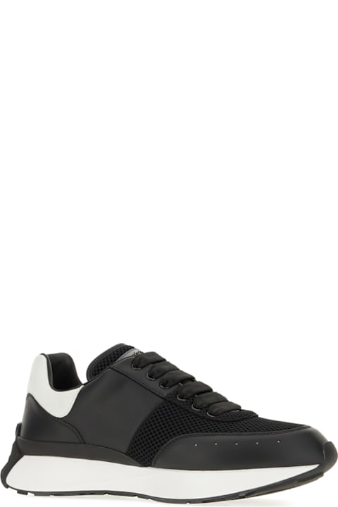 Alexander McQueen أحذية لـ القسم الرجالي Alexander McQueen Black Leather And Mesh Sneakers With White Heel