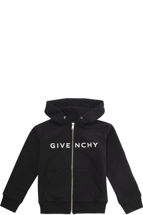 ملابس علوية لـ أولاد Givenchy Black Zip-up Sweatshirt With Logo Print In Cotton Blend Girl