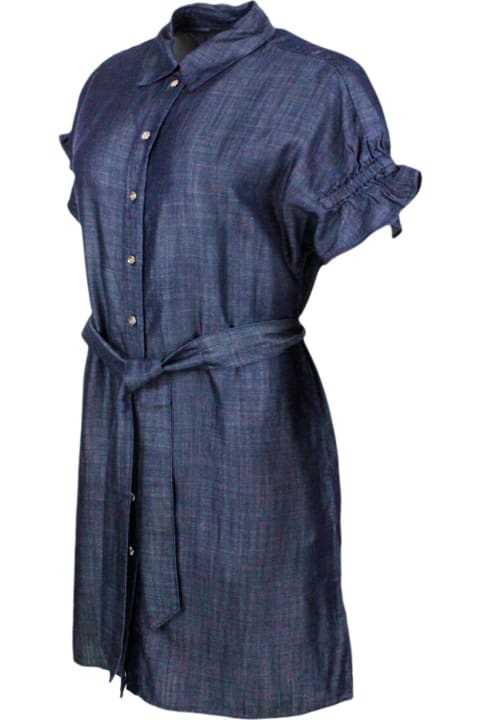 ウィメンズ Armani Collezioniのジャンプスーツ Armani Collezioni Lightweight Denim Dress With Gathered Sleeves With Button Closure And Belt Supplied