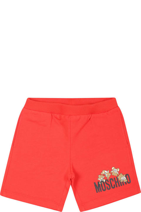 Moschino Bottoms for Baby Boys Moschino Red Shorts For Baby Boy With Teddy Bears And Logo