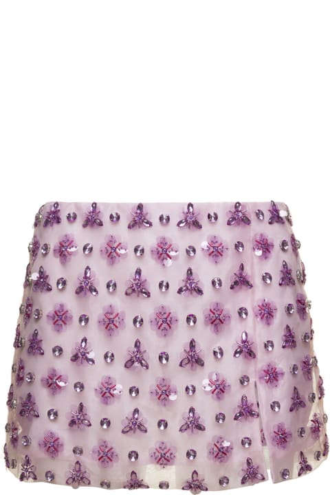 Fashion for Women Des Phemmes Pink Geometric Mini Skirt With Crystal Embellishment In Organza Woman