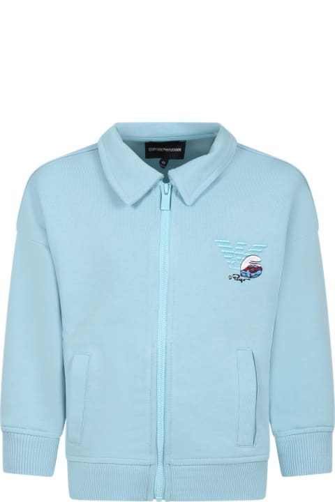 ボーイズ Emporio Armaniのニットウェア＆スウェットシャツ Emporio Armani Sky Blue Sweatshirt For Boy With The Smurfs
