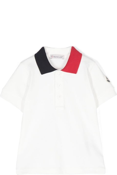 Moncler White Polo With Applied Logo Patch On The Sleeve In Cotton Baby