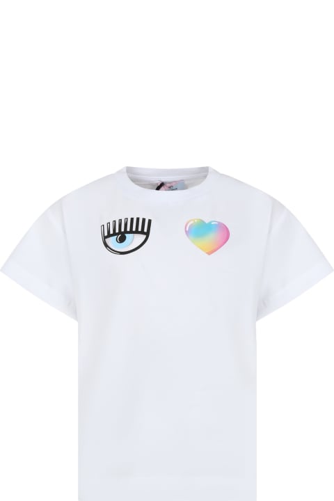 ガールズ Chiara FerragniのTシャツ＆ポロシャツ Chiara Ferragni White T-shirt For Girl With Flirting Eyes And Heart