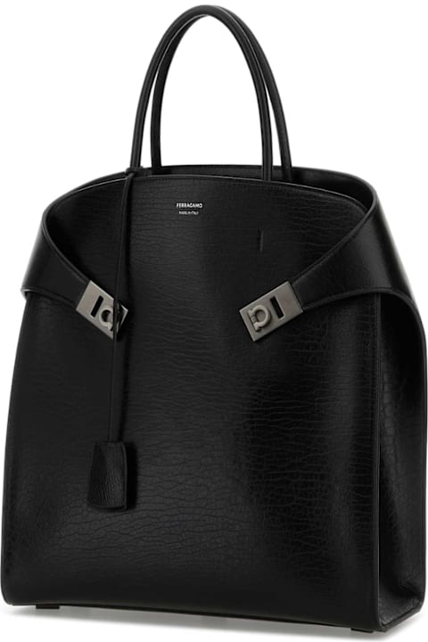 Homeware Ferragamo Black Leather Hug Shopping Bag