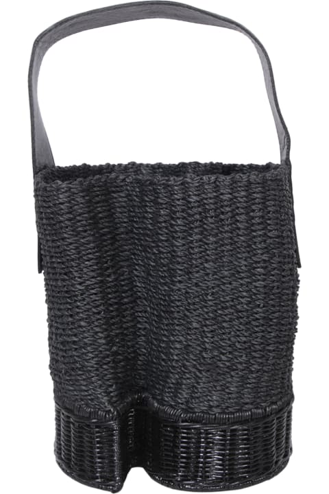Sacai Totes for Women Sacai Black Raffia Bucket Bag