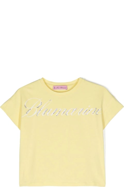 Miss Blumarine for Kids Miss Blumarine Pastel Yellow T-shirt With Logo Print With Rhinestones