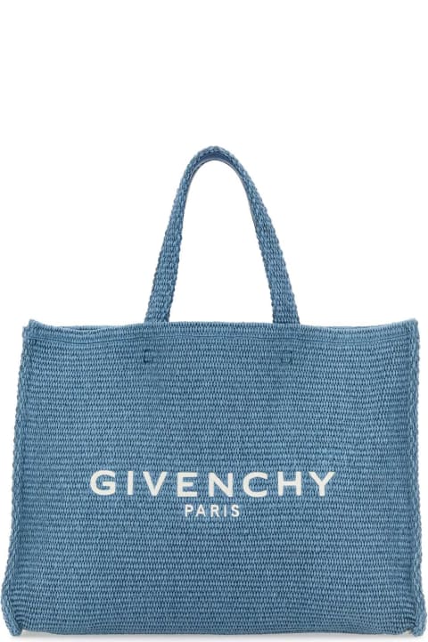 Givenchy Totes for Women Givenchy Light Blue Raffia Medium G-tote Shopping Bag