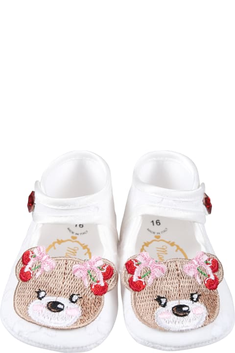 Shoes for Baby Girls Monnalisa White Ballet Flats For Baby Girl With Teddy Bear