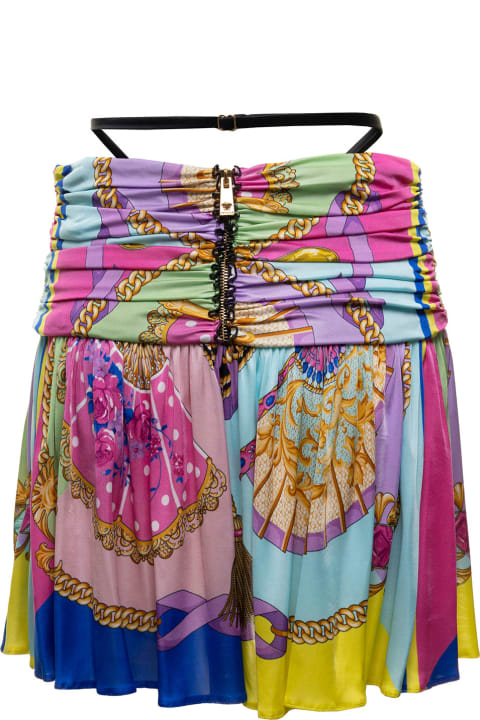 Multicolor Mini Skirt I Ventagli In Fluid Fabric With Allover Print Versace Woman