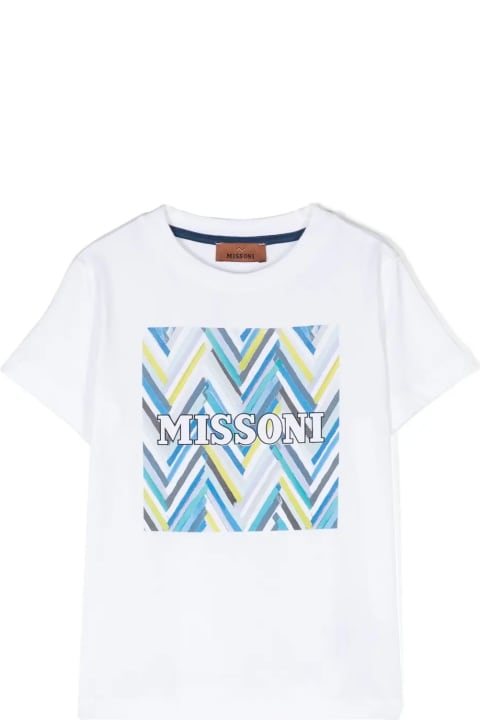 Fashion for Kids Missoni Kids White T-shirt With Blue Chevron Print