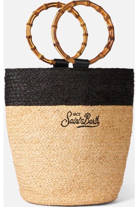 Raffia Bucket Bag With Bamboo Handles