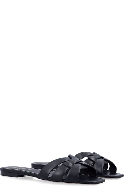 Saint Laurent Leather Tribute Flat Sandals