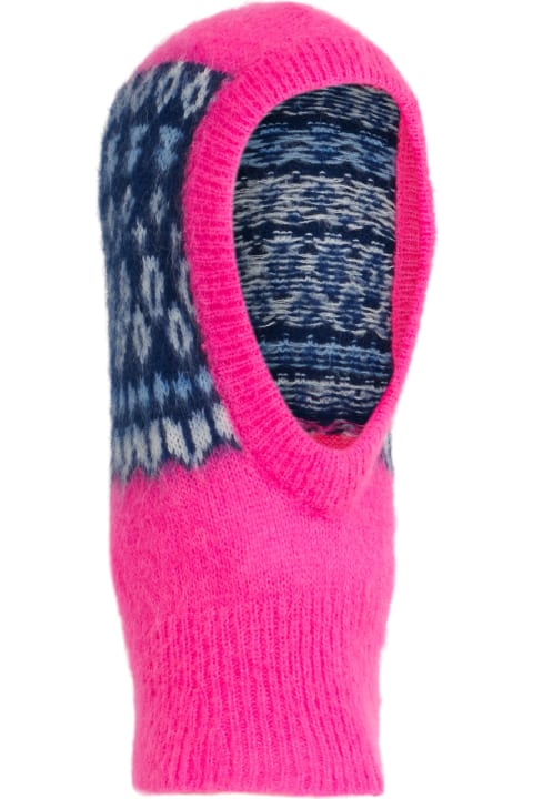 Hats for Women MC2 Saint Barth Woman Ultra Soft Fluo Pink Balaclava With Icelandic Pattern