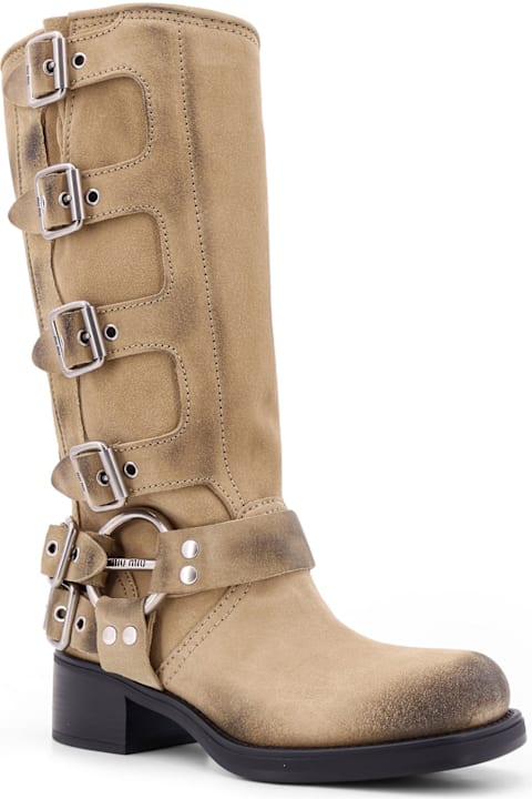 Fashion for Women Miu Miu Suede Boots With Laterali Straps