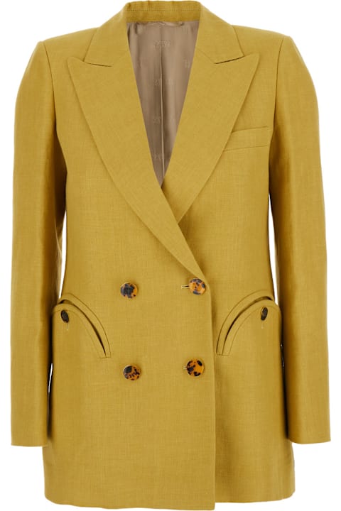 Homeware Blazé Milano 
midday Sun
 Yellow Double-breasted Jacket With Peak Revers In Linen Woman