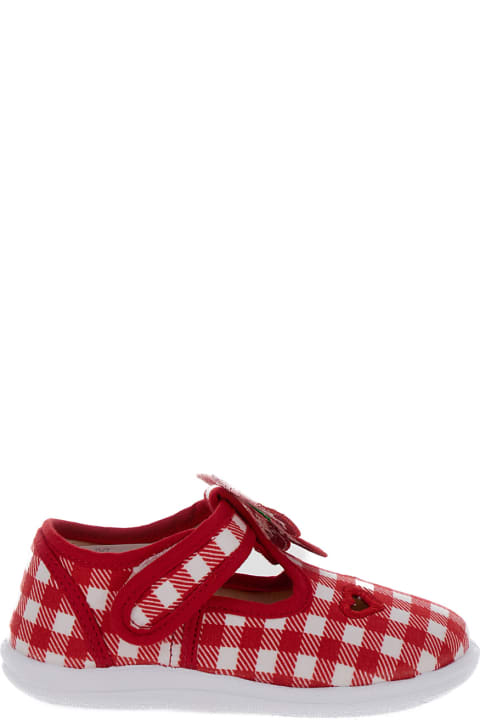 Shoes for Baby Girls Monnalisa Red And White Shoes With Check Motif And Heart Cut-out In Stretch Cotton Baby