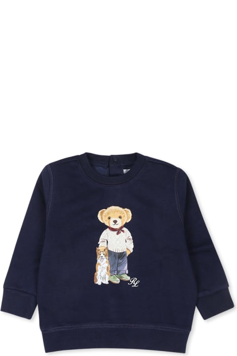 ベビーガールズ Ralph Laurenのニットウェア＆スウェットシャツ Ralph Lauren Blue Sweatshirt For Baby Boy With Polo Bear