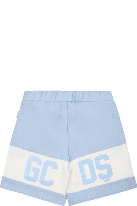 ベビーボーイズ GCDS Miniのボトムス GCDS Mini Light Blue Sports Shorts For Babies With Logo