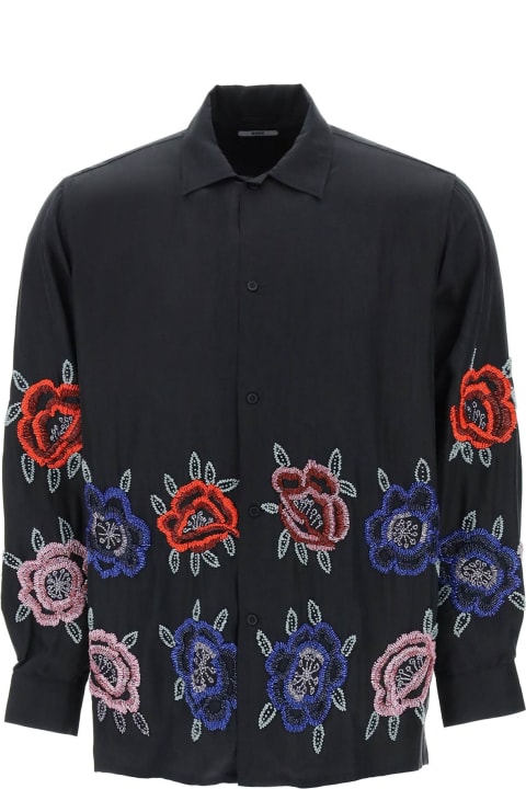 Silk Shirt With Beaded Poppy Embroideries