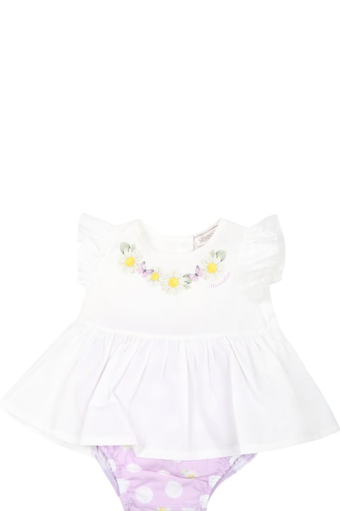 Monnalisa Bottoms for Baby Boys Monnalisa White Set For Baby Girl With Daisy Print