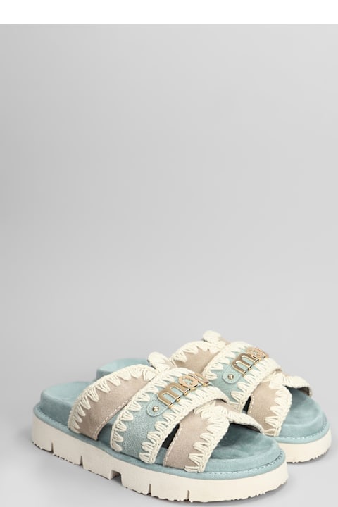 Mou Shoes for Women Mou Bio Sandal Flats In Cyan Suede